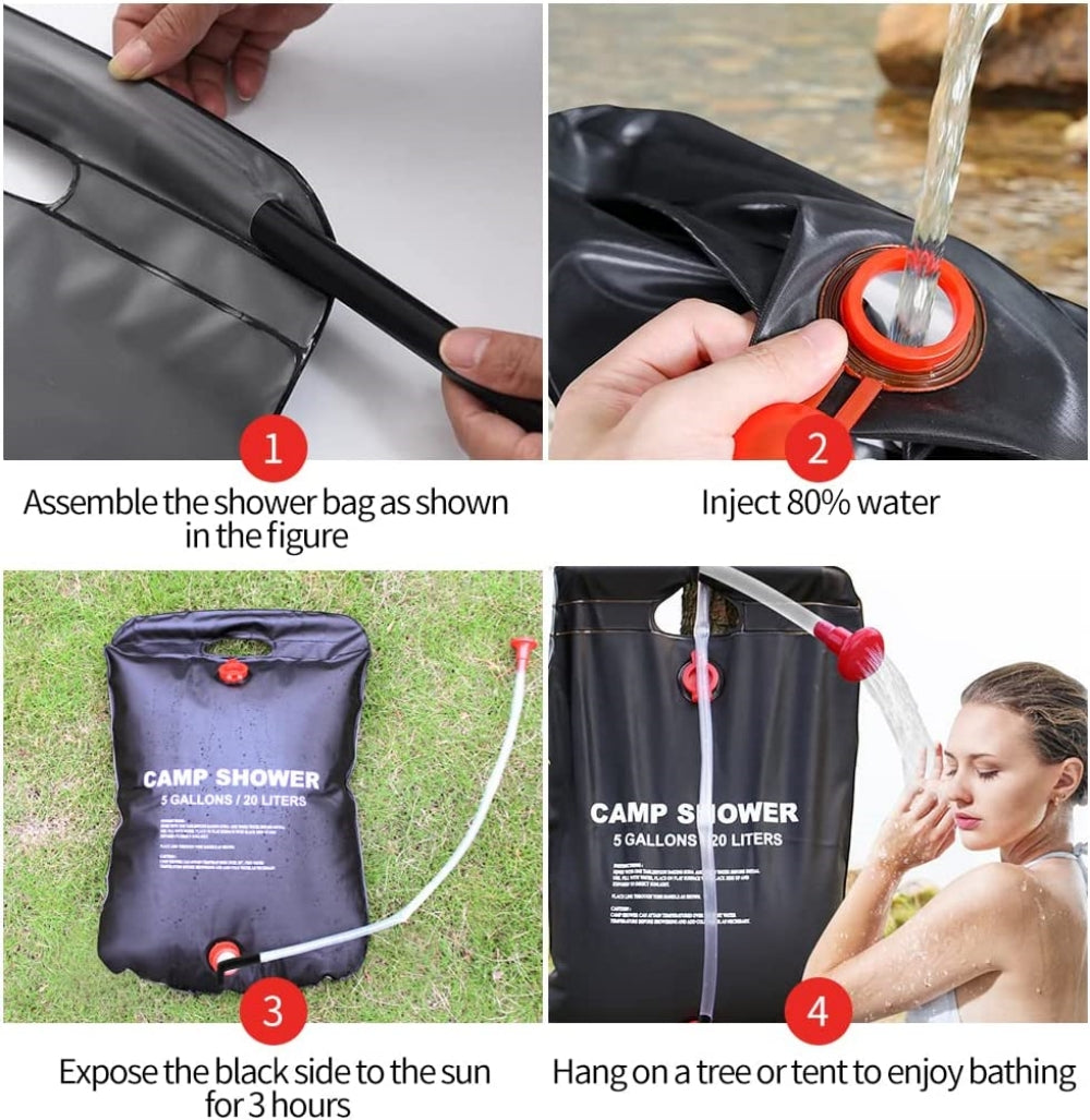 ShowerBag 20L Solar Camping Shower | Portable Outdoor Shower Bag with On/Off Switch