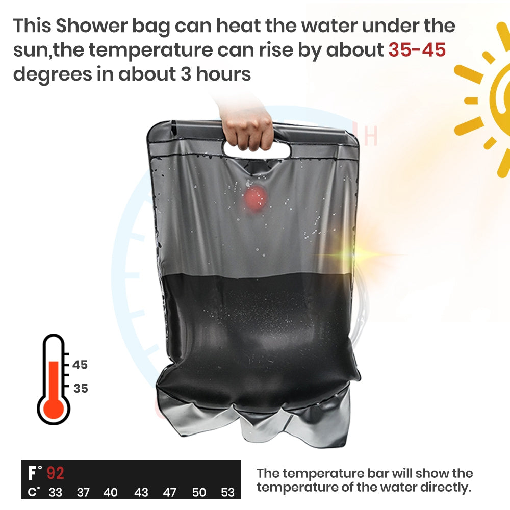ShowerBag 20L Solar Camping Shower | Portable Outdoor Shower Bag with On/Off Switch
