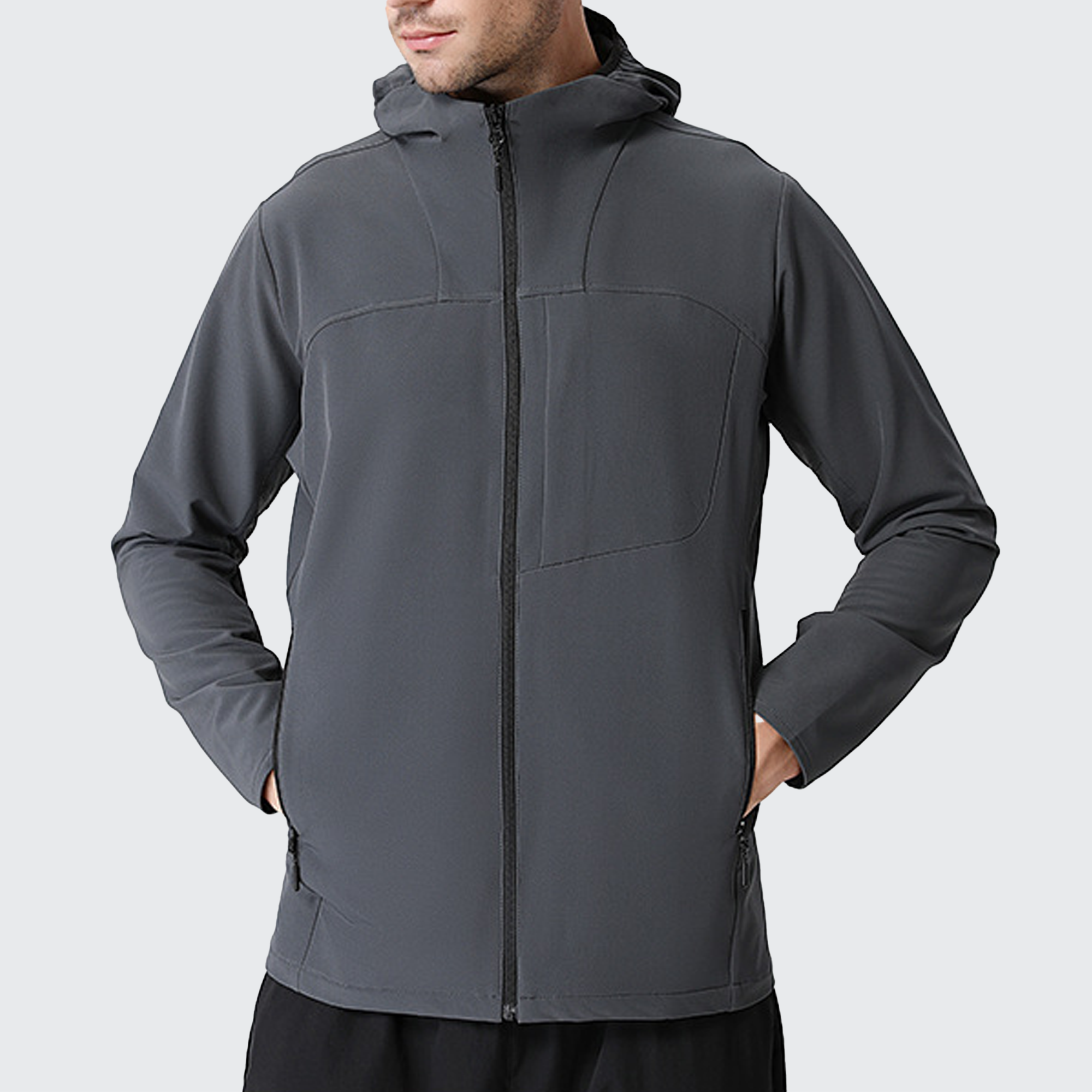 Men's Stealth Fleece Lined Outdoor Jacket - Warm, Adjustable Hood & Zip Pockets