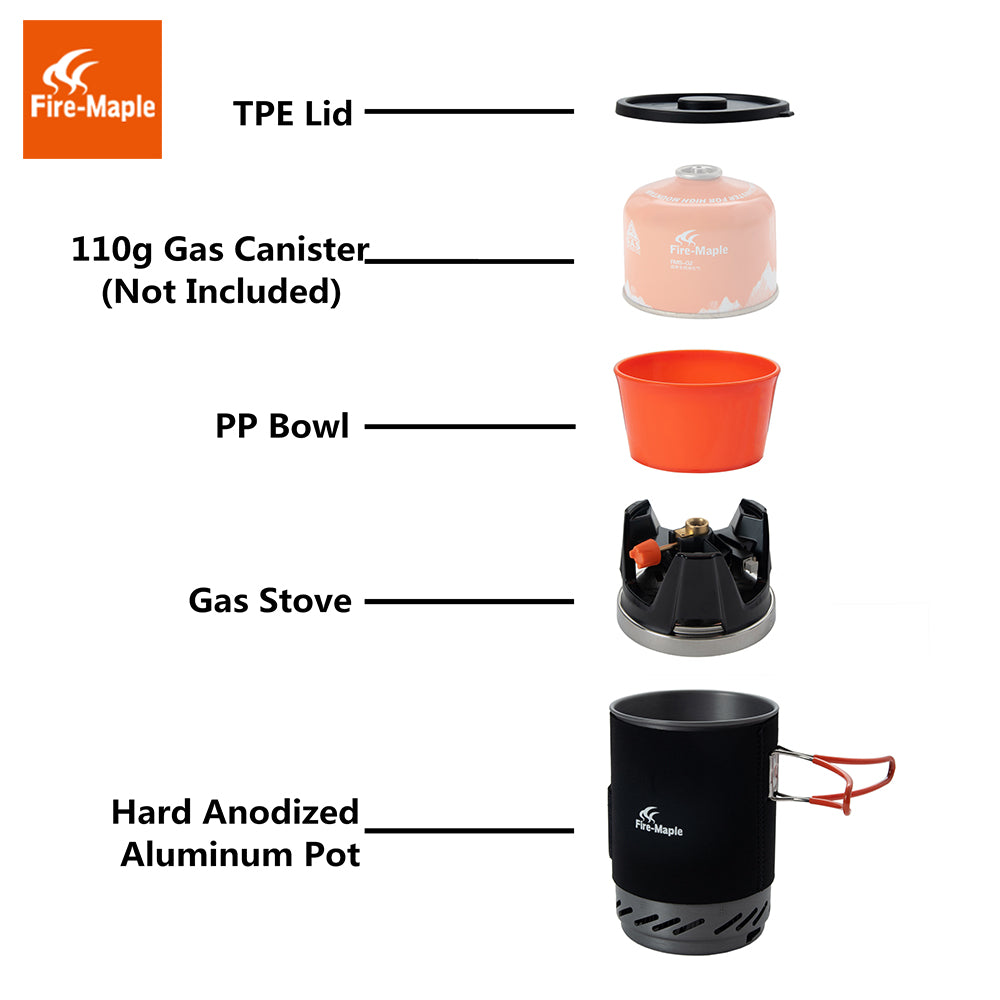 FireMaple Camping Stove & Cookware Kit | Hard Anodized Aluminum Pot & Windproof Backpacking Stove