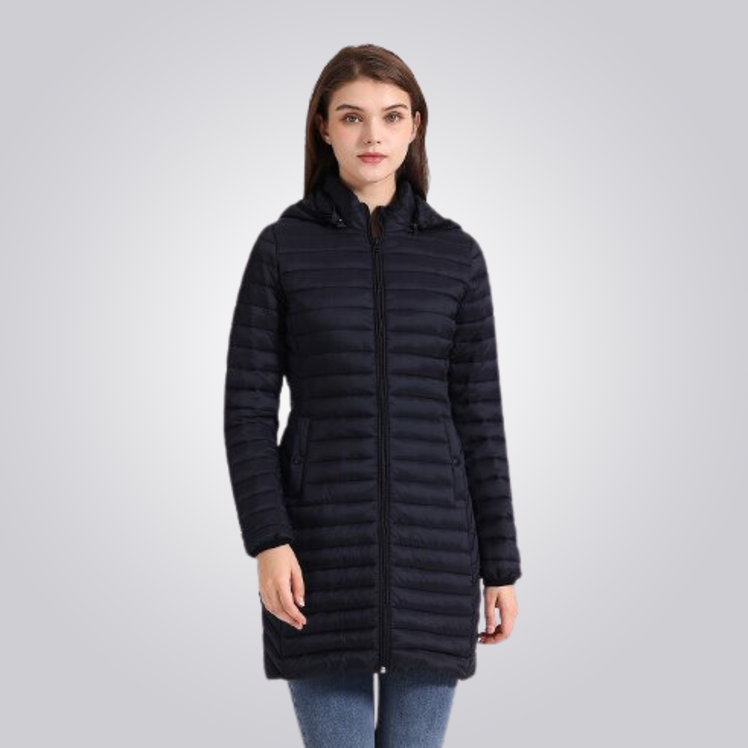 Women's Long Puffer Jacket - Waterproof, Thermal & Elegant with Adjustable Hood