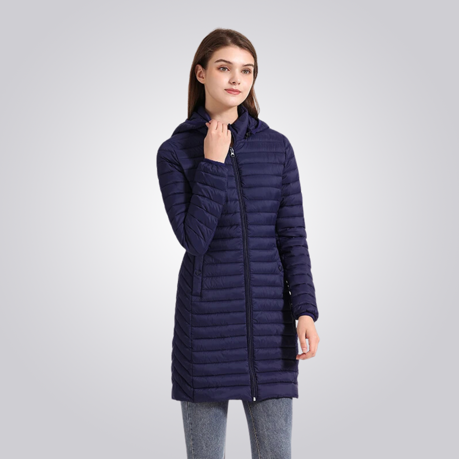 Women's Long Puffer Jacket - Waterproof, Thermal & Elegant with Adjustable Hood