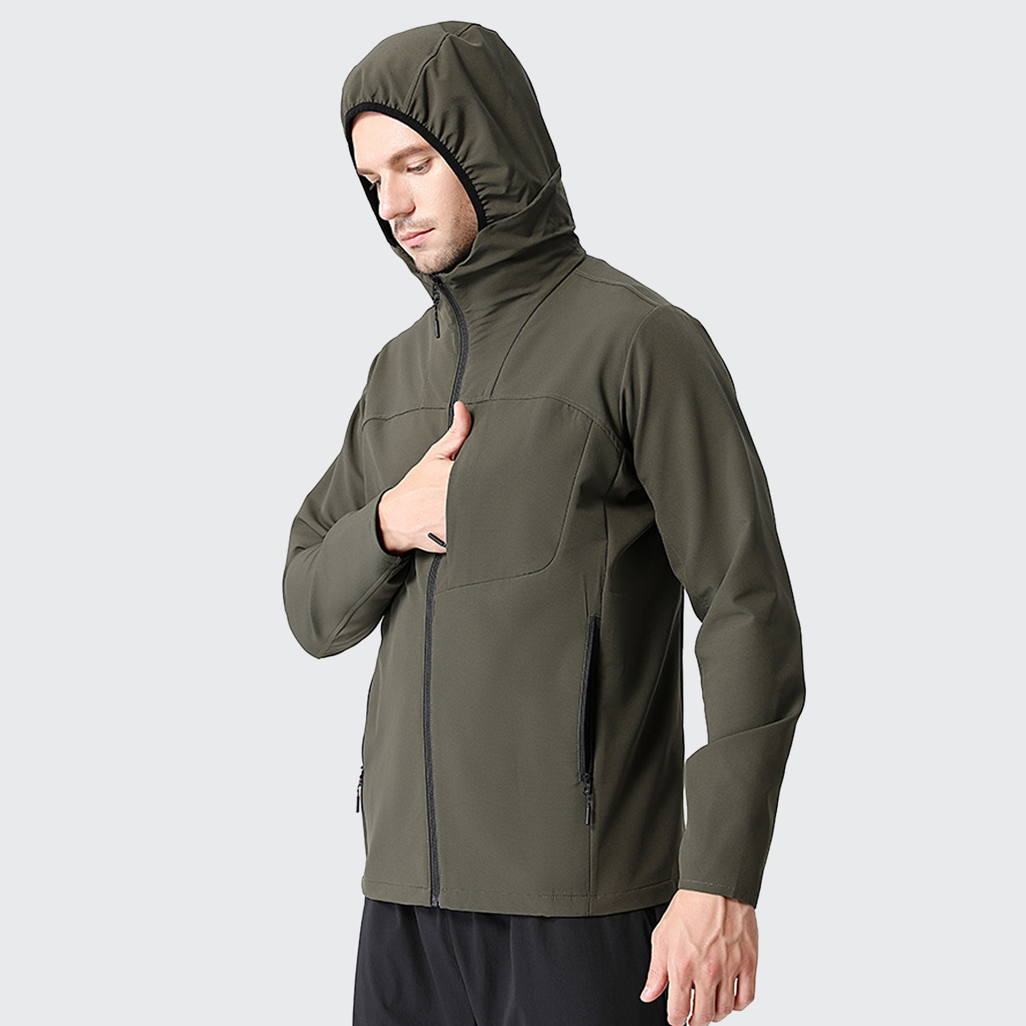 Men's Stealth Fleece Lined Outdoor Jacket - Warm, Adjustable Hood & Zip Pockets