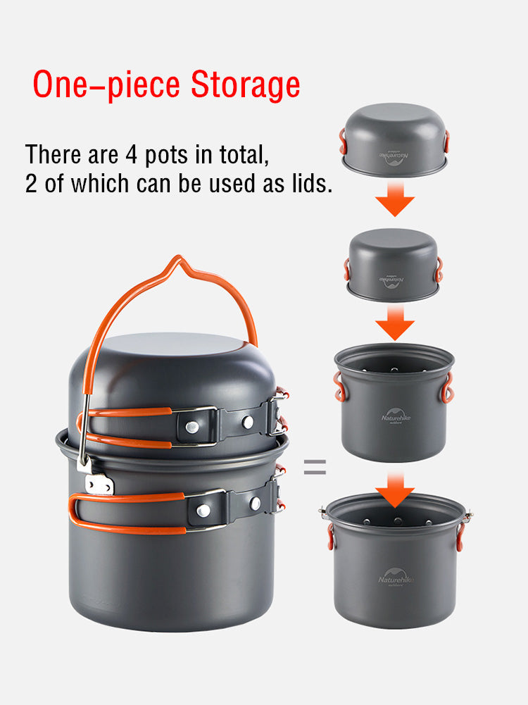 PotSet 4-in-1 Camping Cookware Set | Ultralight Aluminum Non-Stick Pot & Pan for Backpacking