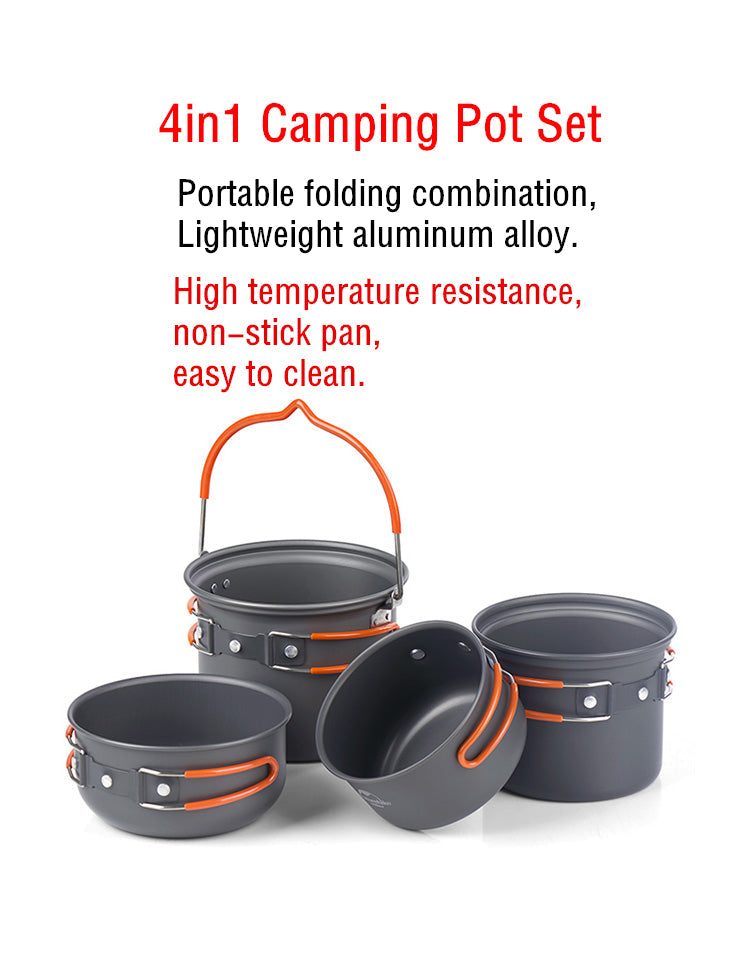 PotSet 4-in-1 Camping Cookware Set | Ultralight Aluminum Non-Stick Pot & Pan for Backpacking