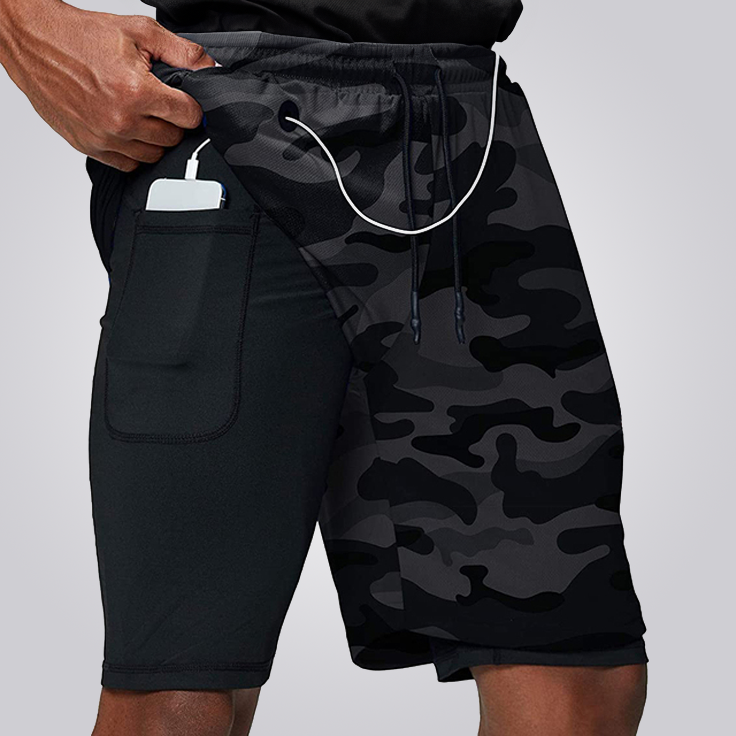 Men's Aerodry 2-in-1 Shorts - Compression Liner, Quick-Dry & Headphone Slot