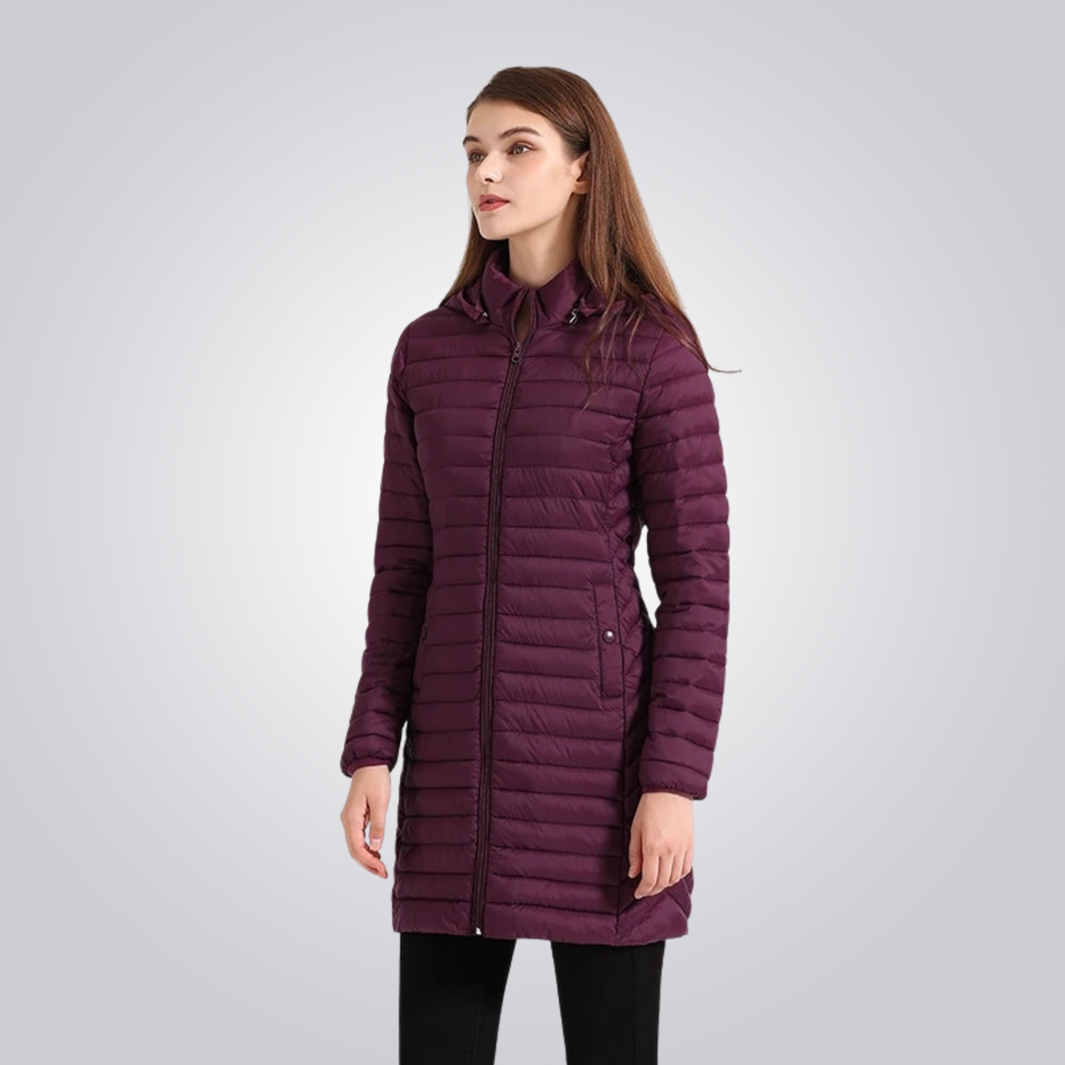 Women's Long Puffer Jacket - Waterproof, Thermal & Elegant with Adjustable Hood