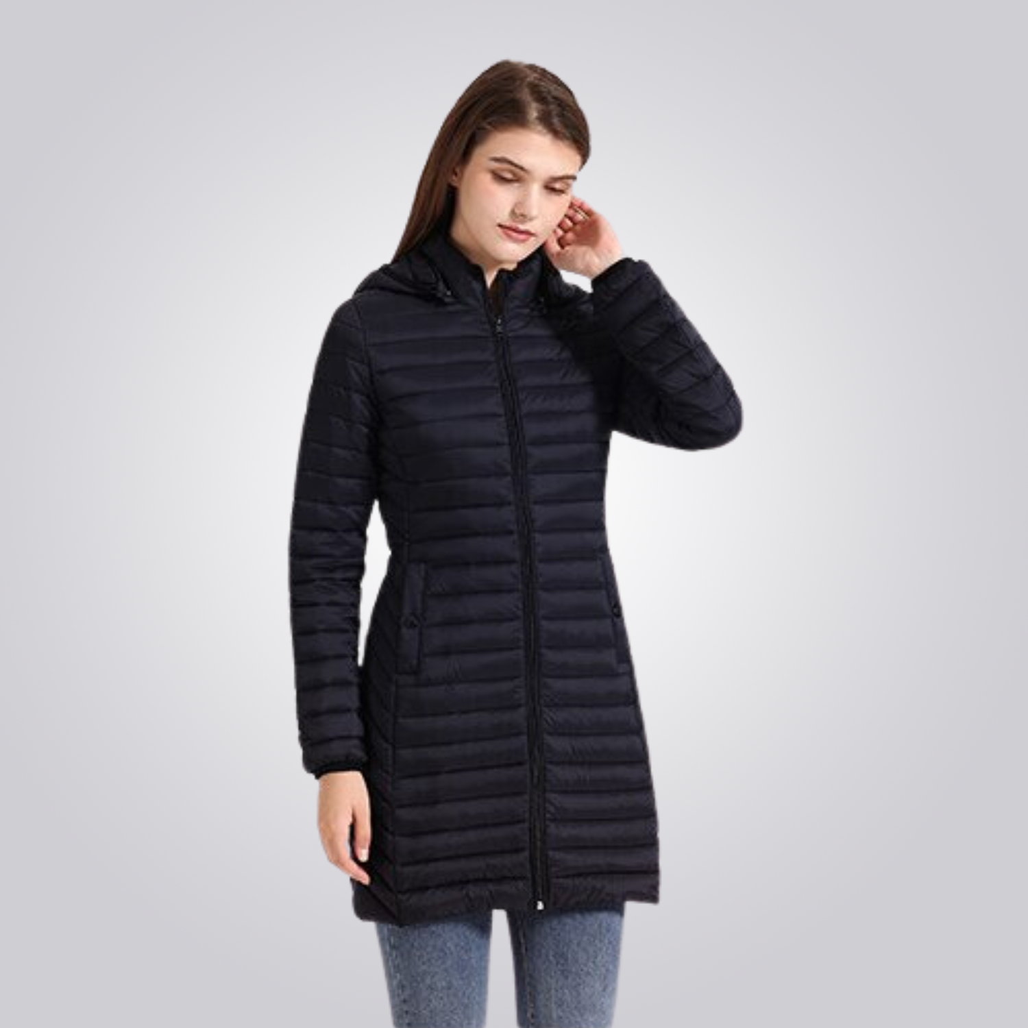 Women's Long Puffer Jacket - Waterproof, Thermal & Elegant with Adjustable Hood