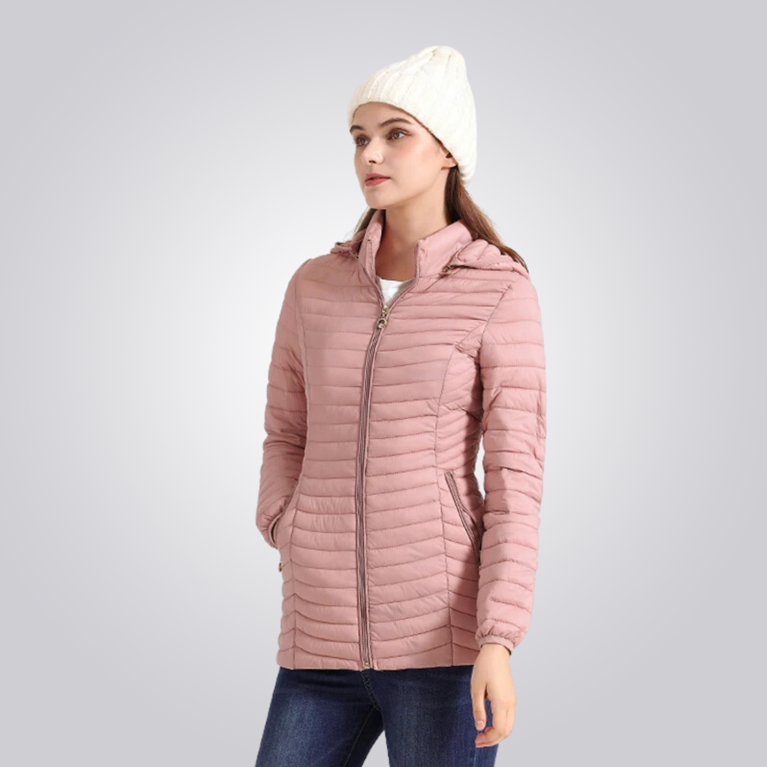 Women's Long Puffer Jacket - Waterproof, Thermal & Elegant with Adjustable Hood