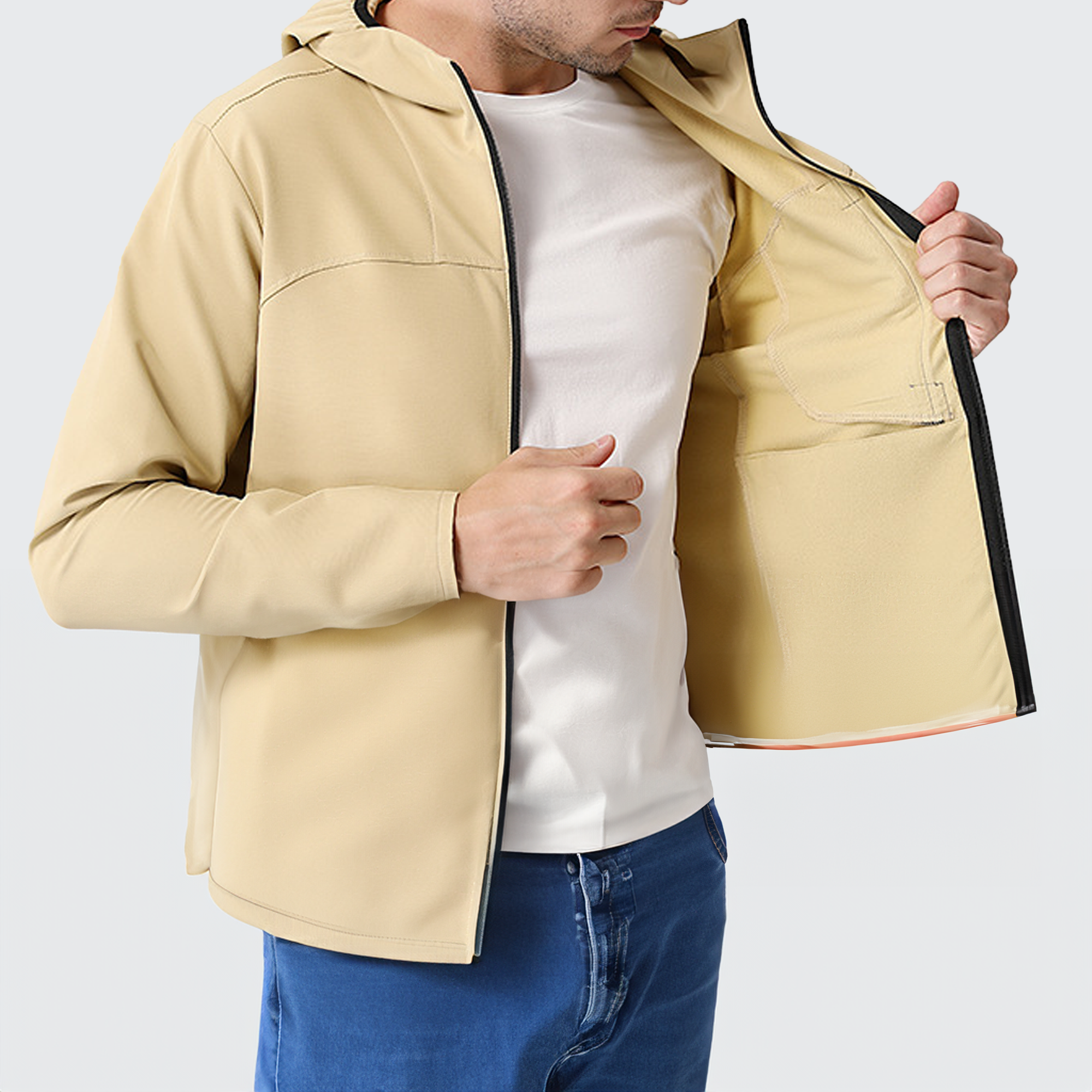 Men's Stealth Fleece Lined Outdoor Jacket - Warm, Adjustable Hood & Zip Pockets