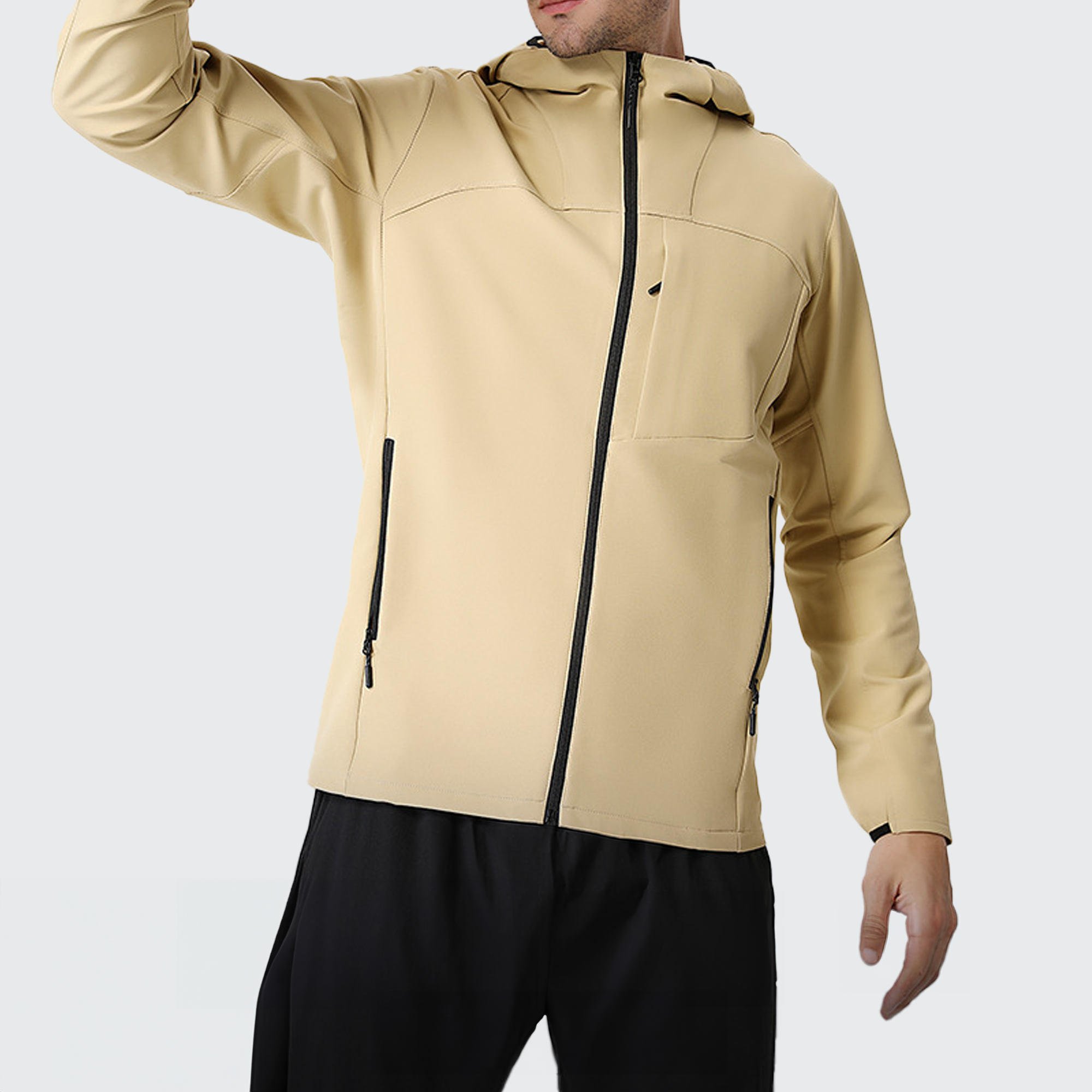 Men's Stealth Fleece Lined Outdoor Jacket - Warm, Adjustable Hood & Zip Pockets