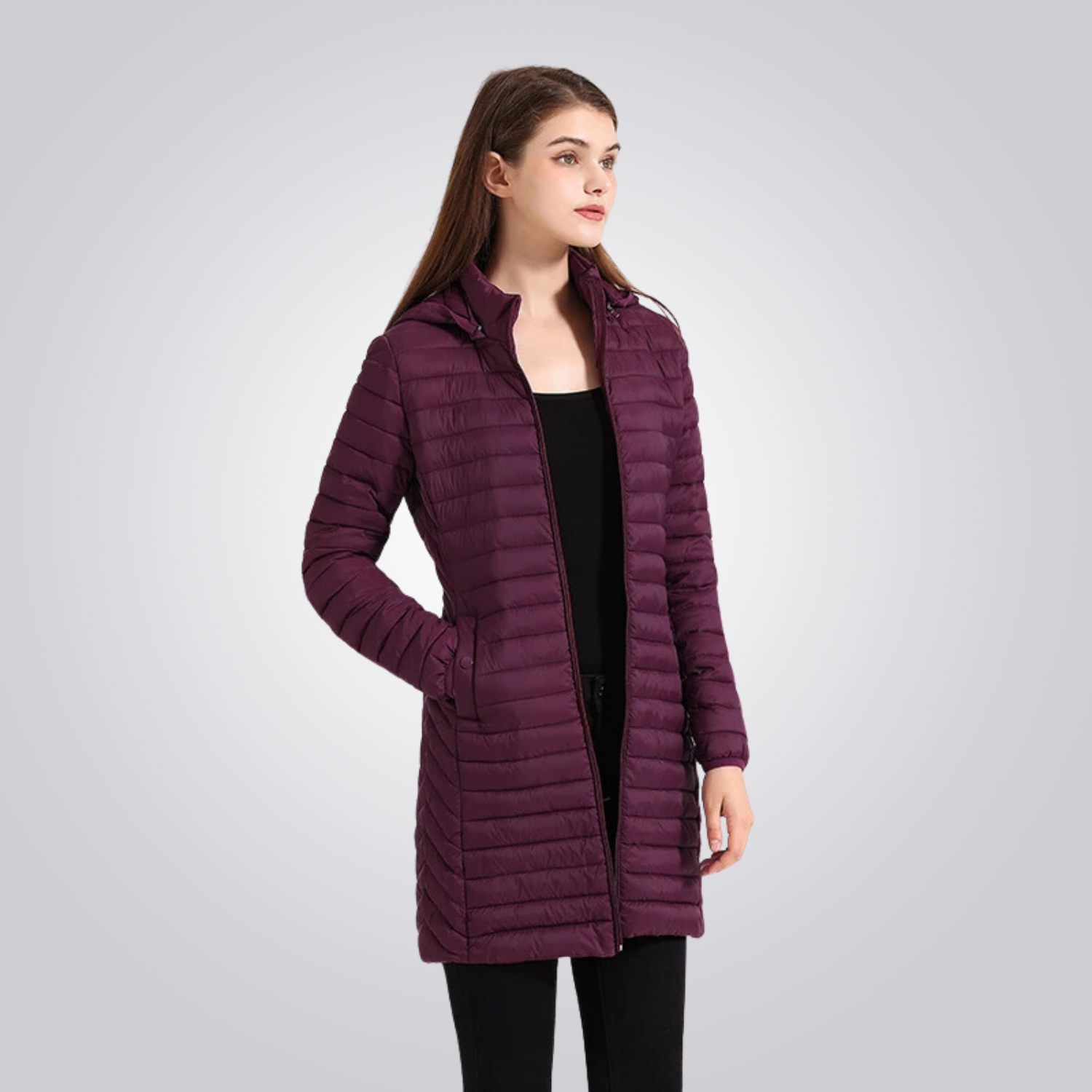 Women's Long Puffer Jacket - Waterproof, Thermal & Elegant with Adjustable Hood