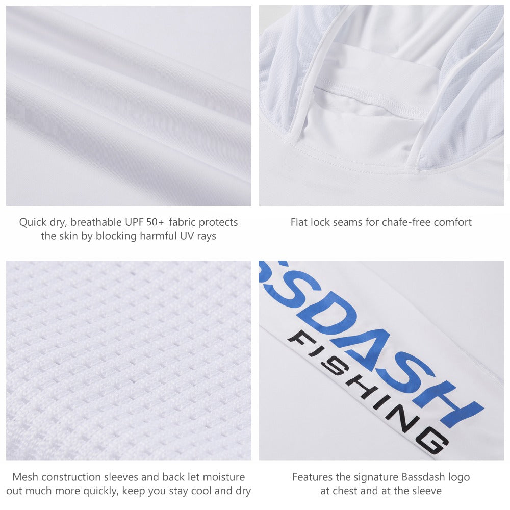Bassdash Men's UPF 50+ Sun Protection Fishing Hoodie | Quick-Dry Breathable Long Sleeve Shirt