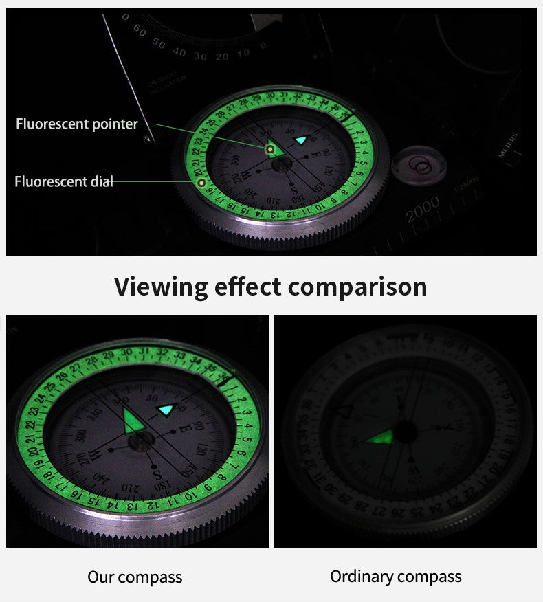 Survivor Multifunctional High-Precision Compass | Waterproof Luminous Geologic Compass for Hiking & Outdoors