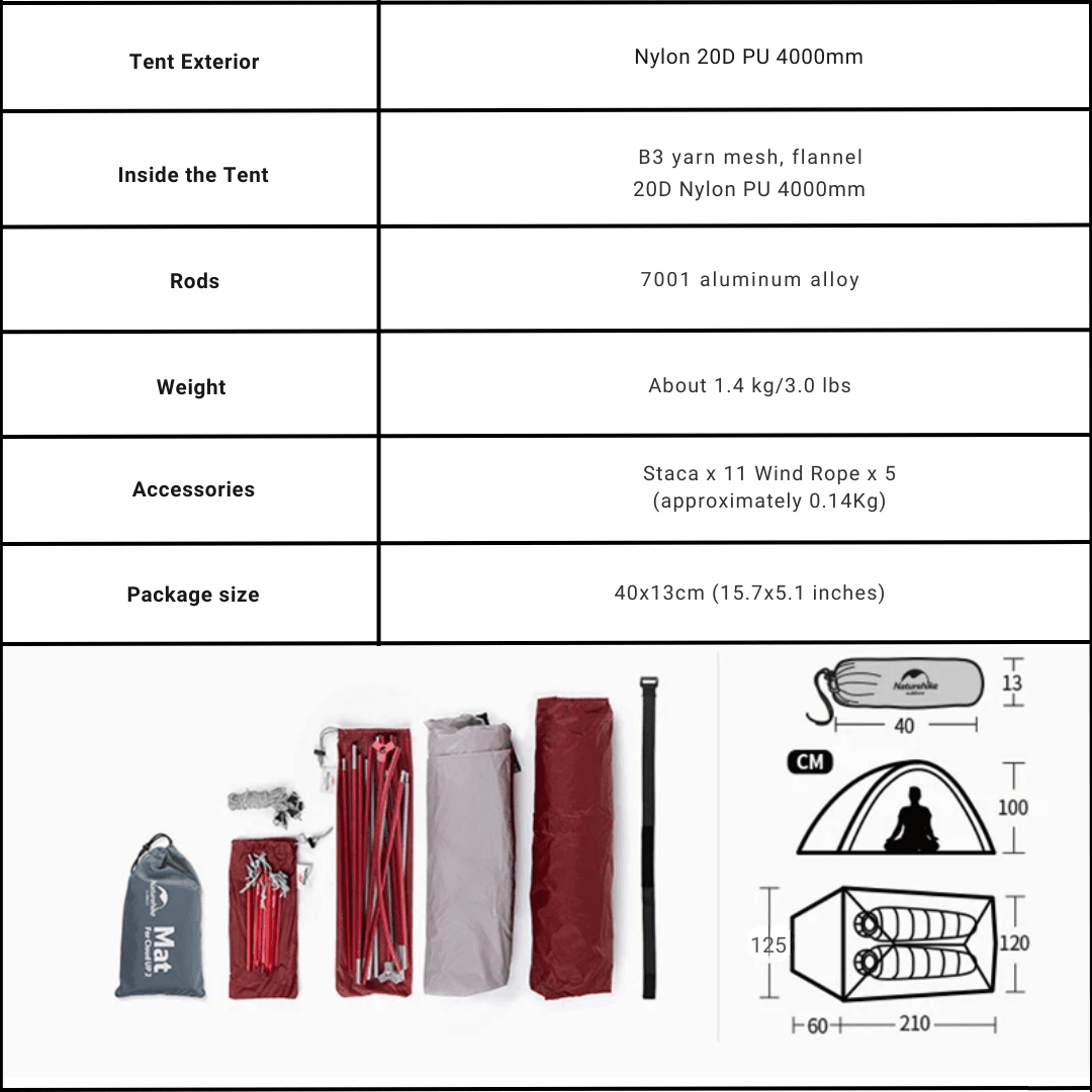Naturehike Ultralight Waterproof Camping Tent PU4000 | 2-Person Trekking & Backpacking Tent