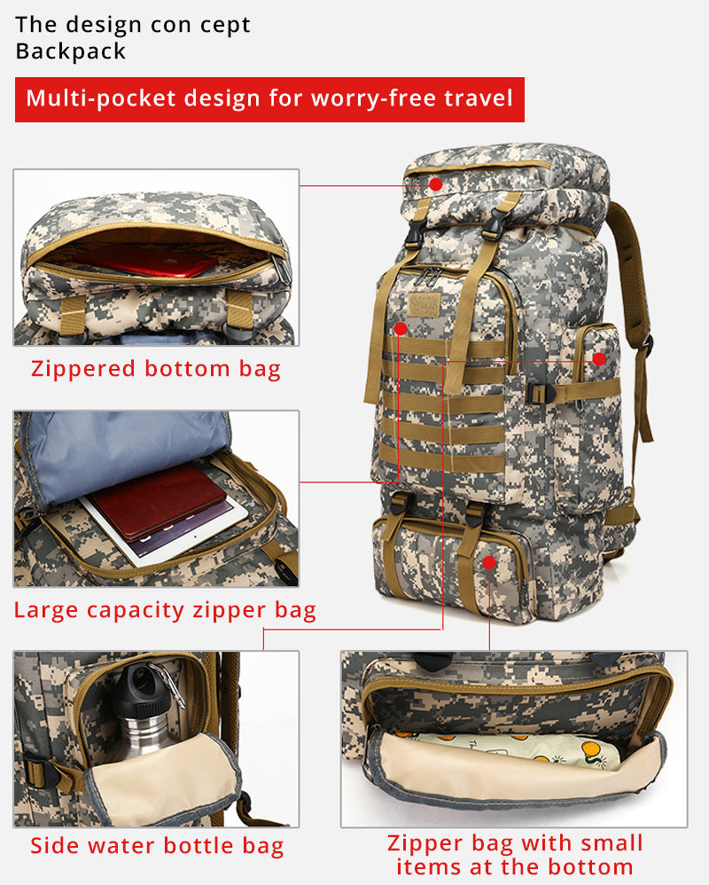 Soldier 60L Waterproof Military Backpack | Camouflage Tactical Bag for Hiking & Outdoor
