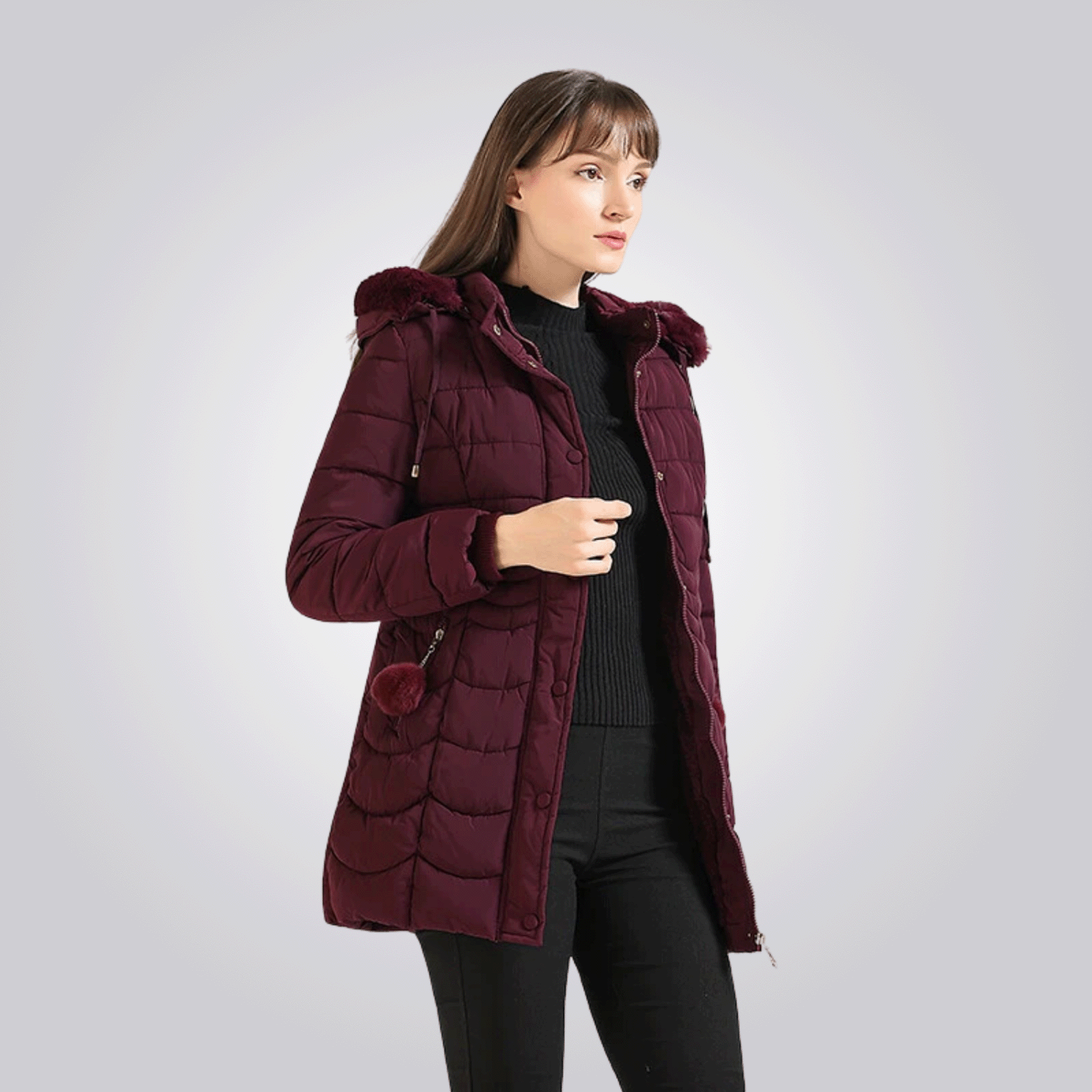 Women's Long Winter Jacket - Thermal, Breathable & Stylish with Removable Hood