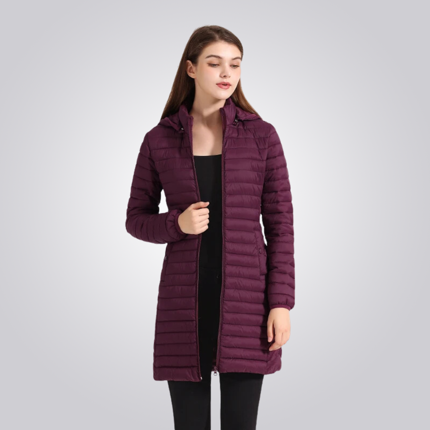 Women's Long Puffer Jacket - Waterproof, Thermal & Elegant with Adjustable Hood