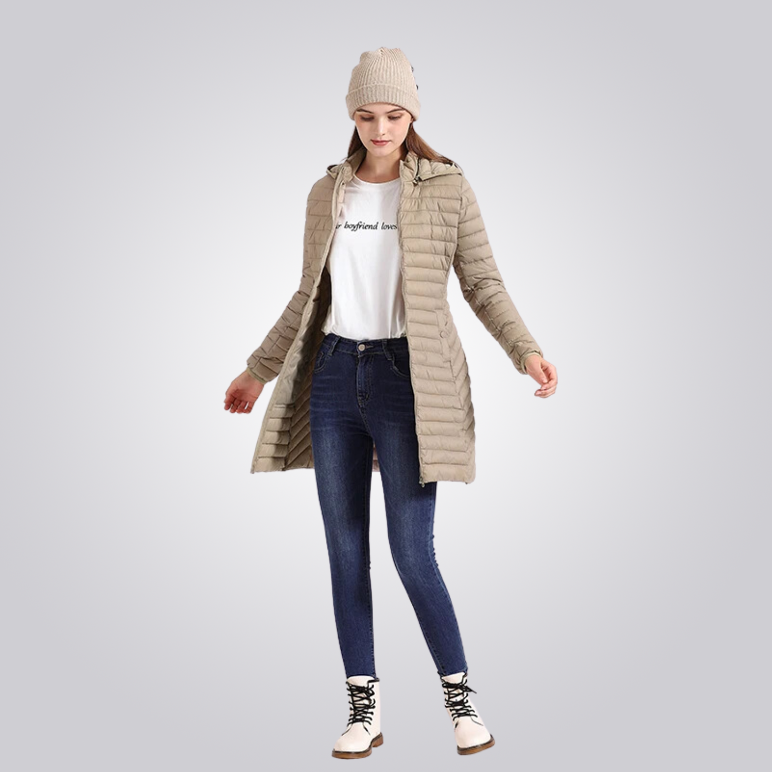 Women's Long Puffer Jacket - Waterproof, Thermal & Elegant with Adjustable Hood