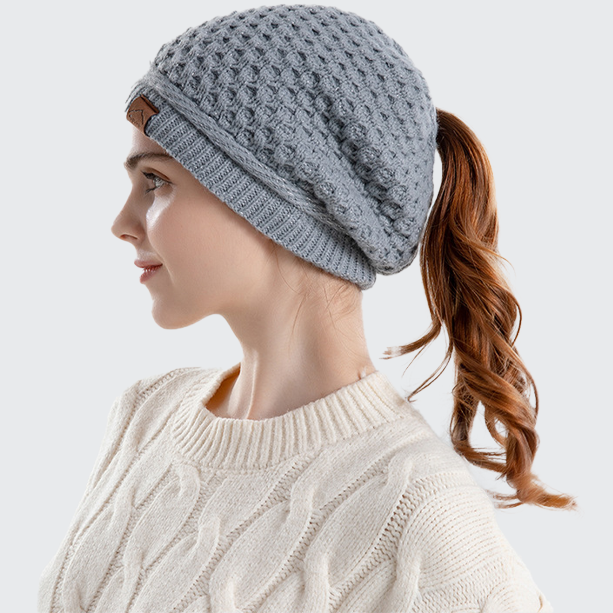 Women's Hairstyle Beanie Hat - Ponytail Opening, Ear Protection & Stylish Winter Warmth