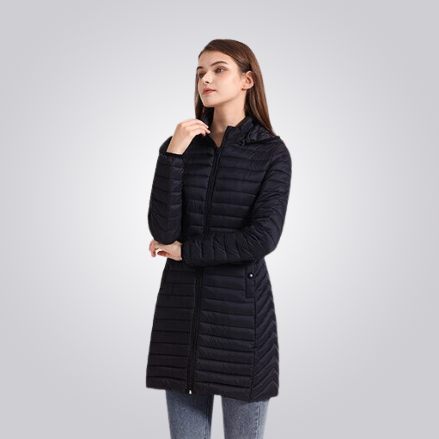 Women's Long Puffer Jacket - Waterproof, Thermal & Elegant with Adjustable Hood