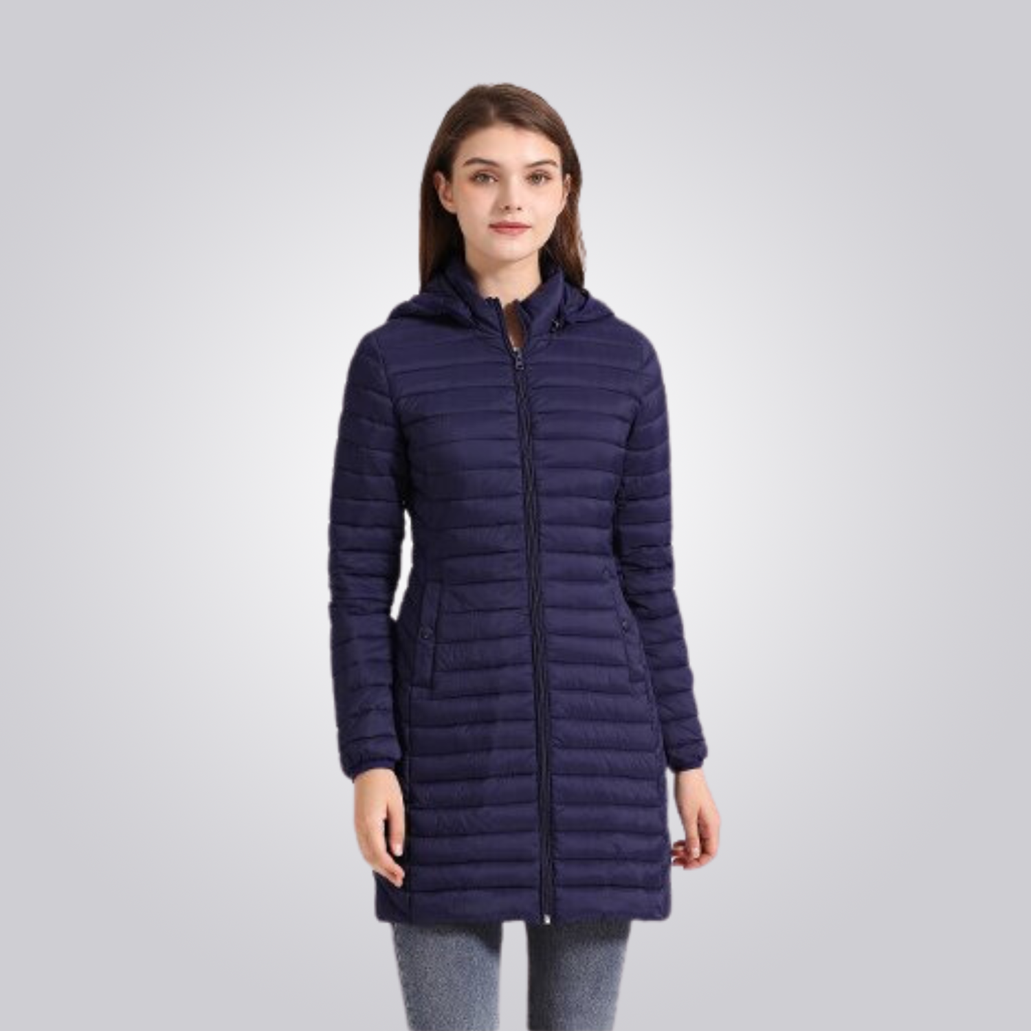Women's Long Puffer Jacket - Waterproof, Thermal & Elegant with Adjustable Hood