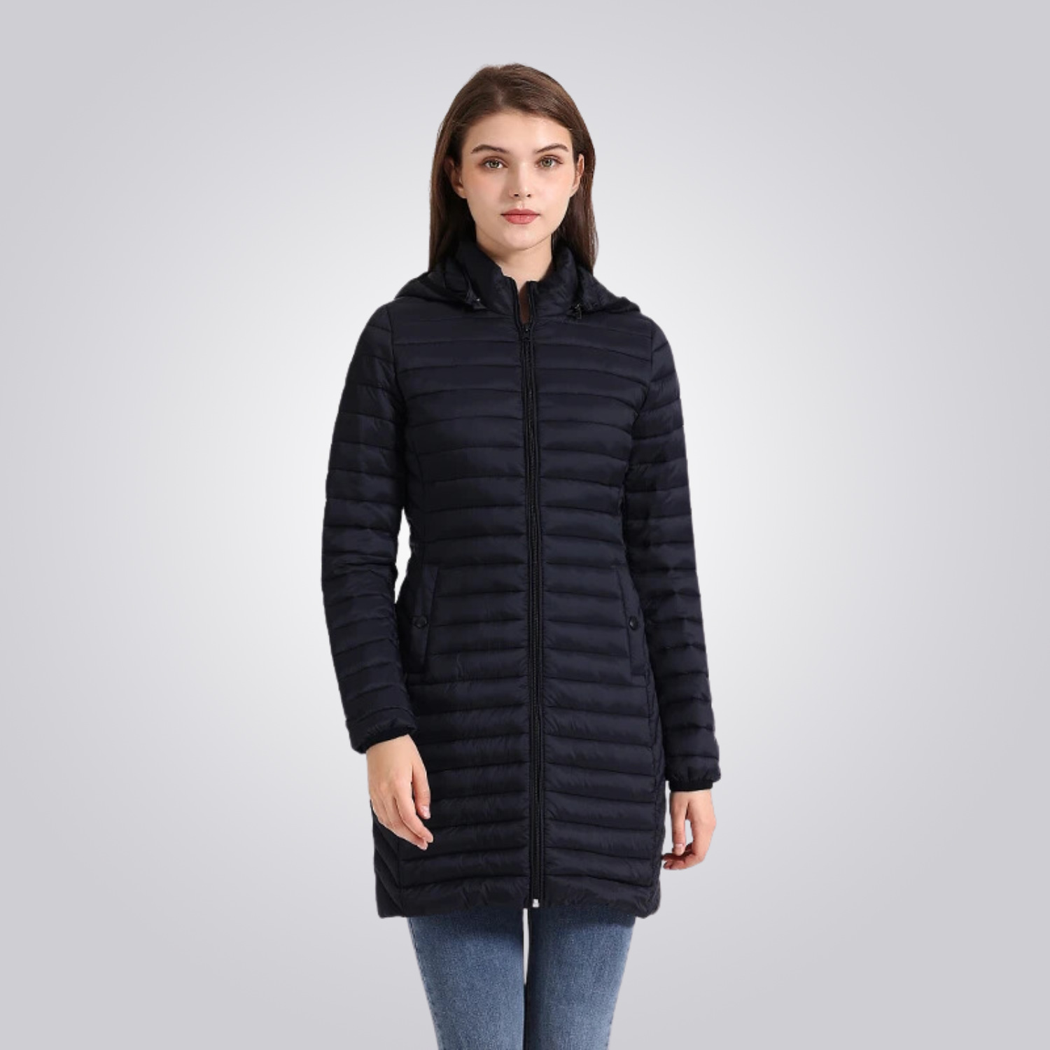 Women's Long Puffer Jacket - Waterproof, Thermal & Elegant with Adjustable Hood