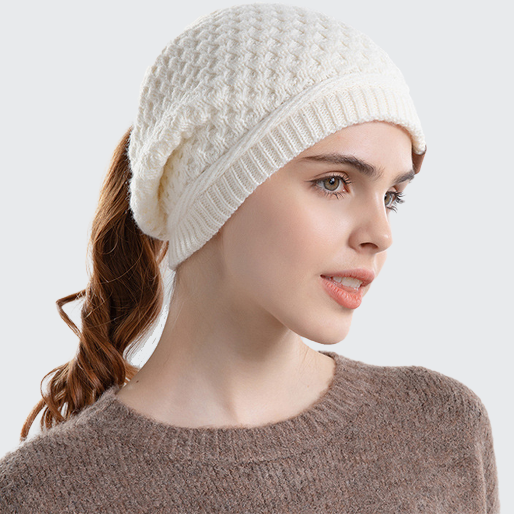 Women's Hairstyle Beanie Hat - Ponytail Opening, Ear Protection & Stylish Winter Warmth