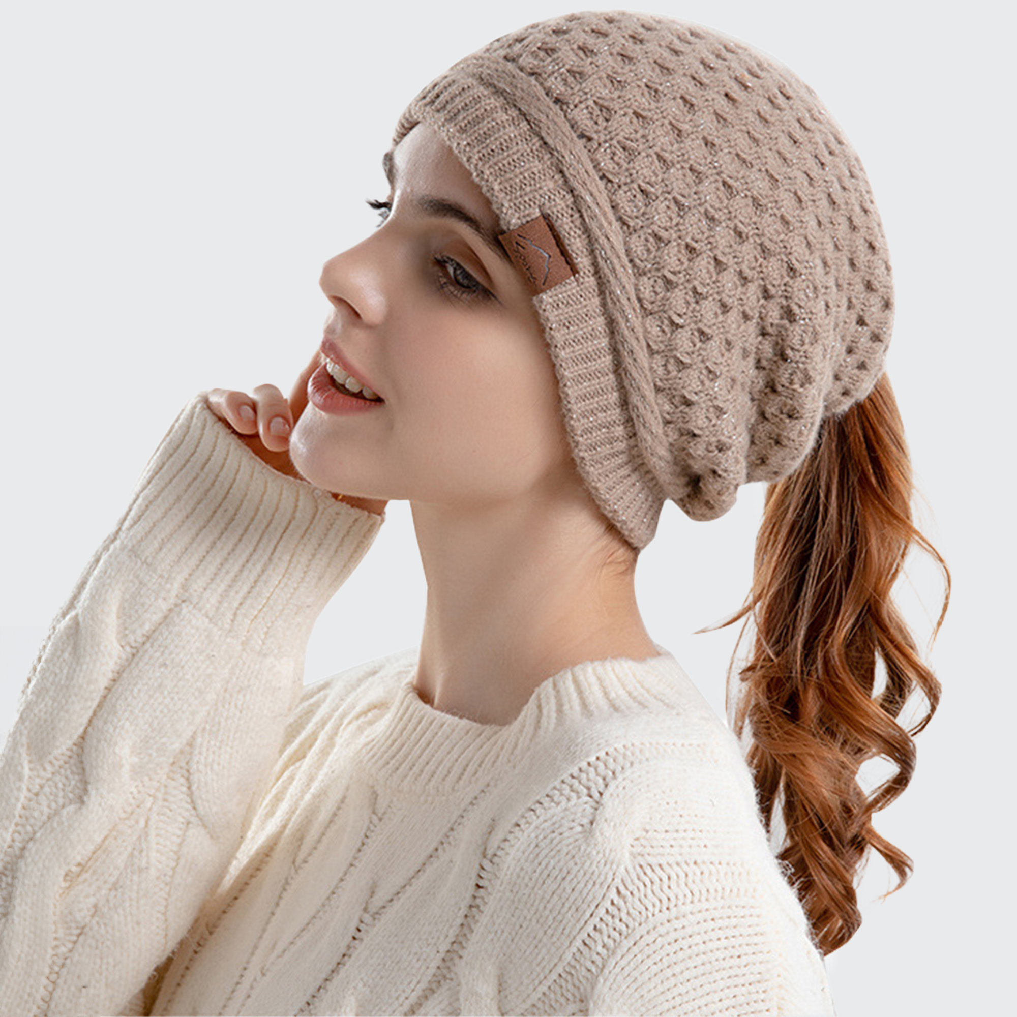 Women's Hairstyle Beanie Hat - Ponytail Opening, Ear Protection & Stylish Winter Warmth