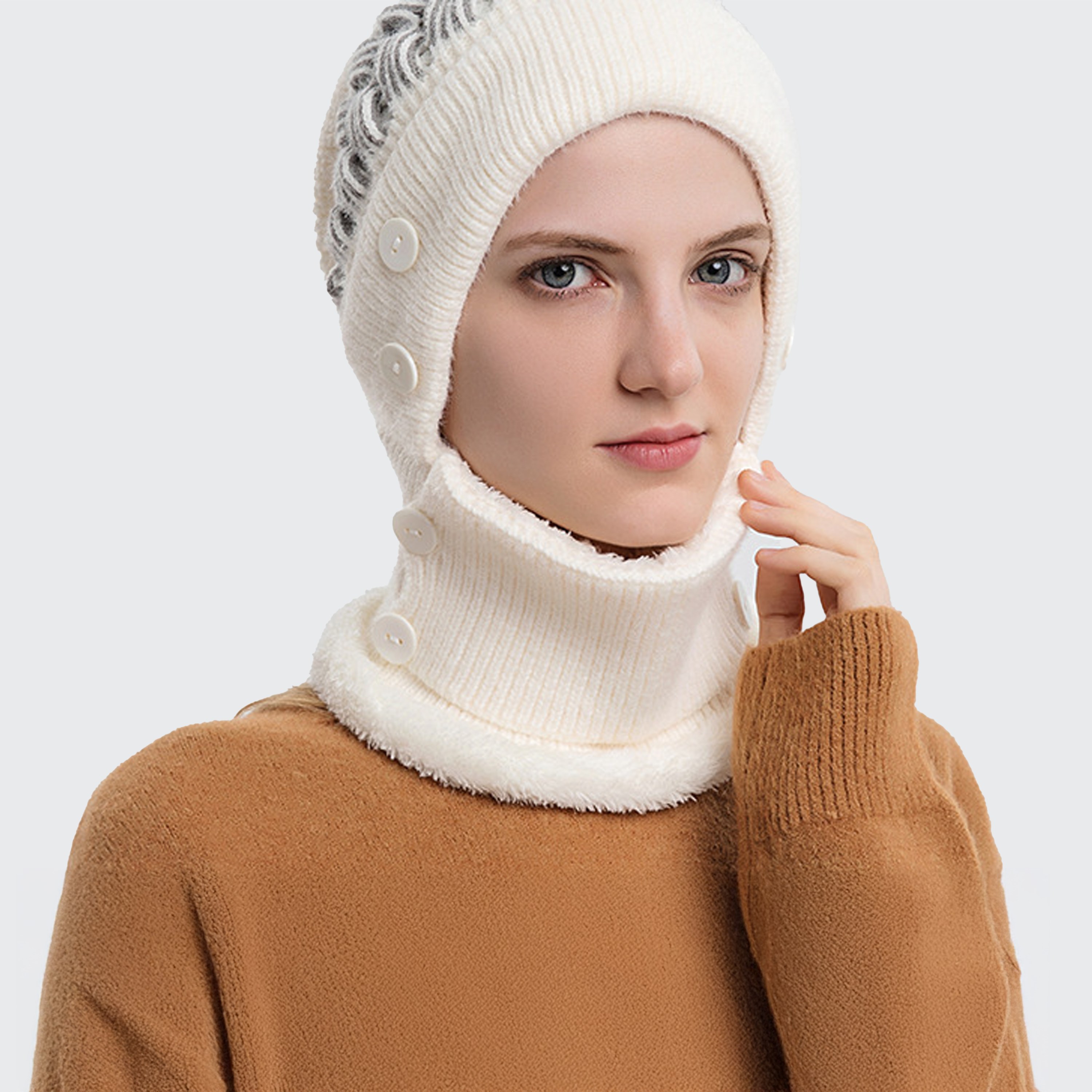 Women's Braided Thermal Beanie & Scarf Set - Pom-Pom, Face Mask & Winter Warm