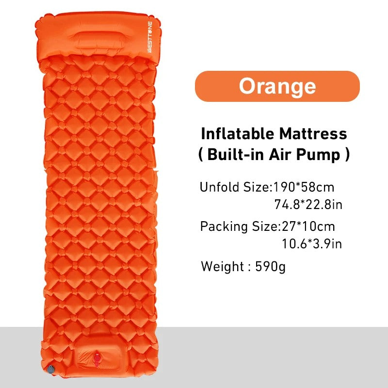 Westtone Ultralight Inflatable Sleeping Pad | Built-in Pump Camping Air Mattress for Backpacking
