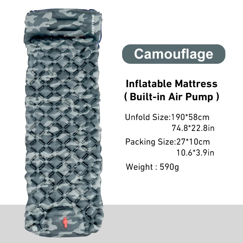 Westtone Ultralight Inflatable Sleeping Pad | Built-in Pump Camping Air Mattress for Backpacking