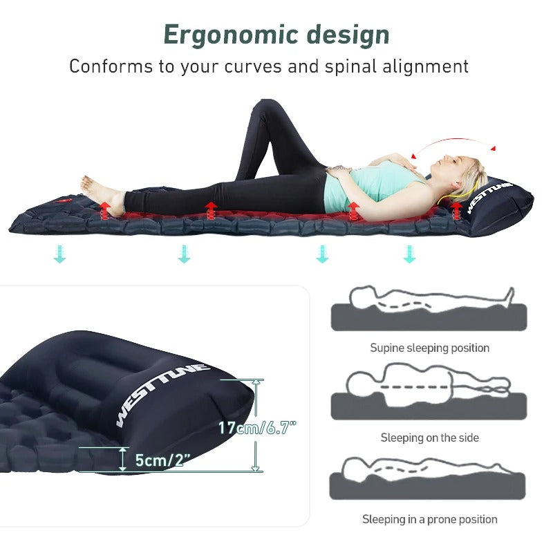 Westtone Ultralight Inflatable Sleeping Pad | Built-in Pump Camping Air Mattress for Backpacking