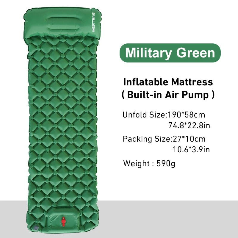 Westtone Ultralight Inflatable Sleeping Pad | Built-in Pump Camping Air Mattress for Backpacking