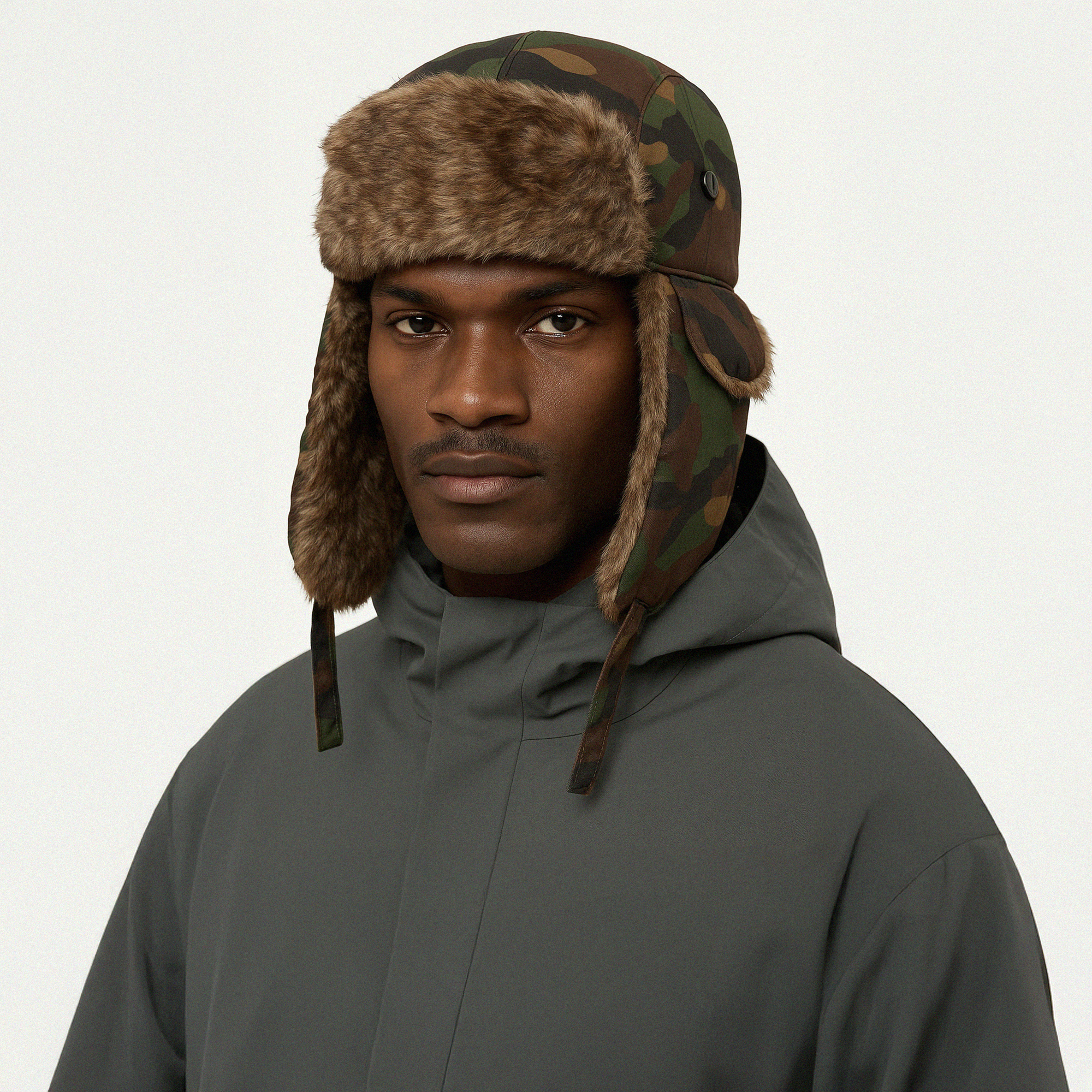Camouflage Trapper Hat - Plush Lined, Ear Flaps & Windproof for Winter Outdoors