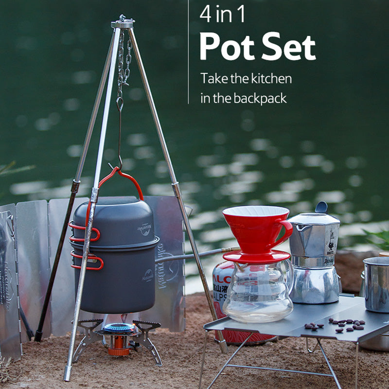 PotSet 4-in-1 Camping Cookware Set | Ultralight Aluminum Non-Stick Pot & Pan for Backpacking