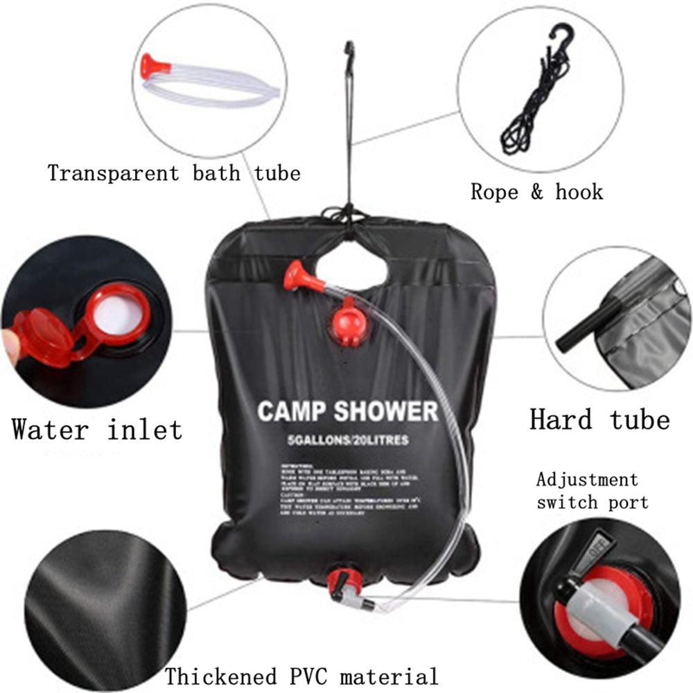 ShowerBag 20L Solar Camping Shower | Portable Outdoor Shower Bag with On/Off Switch