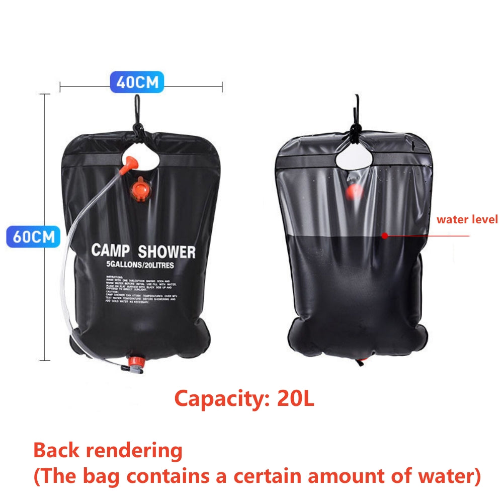 ShowerBag 20L Solar Camping Shower | Portable Outdoor Shower Bag with On/Off Switch