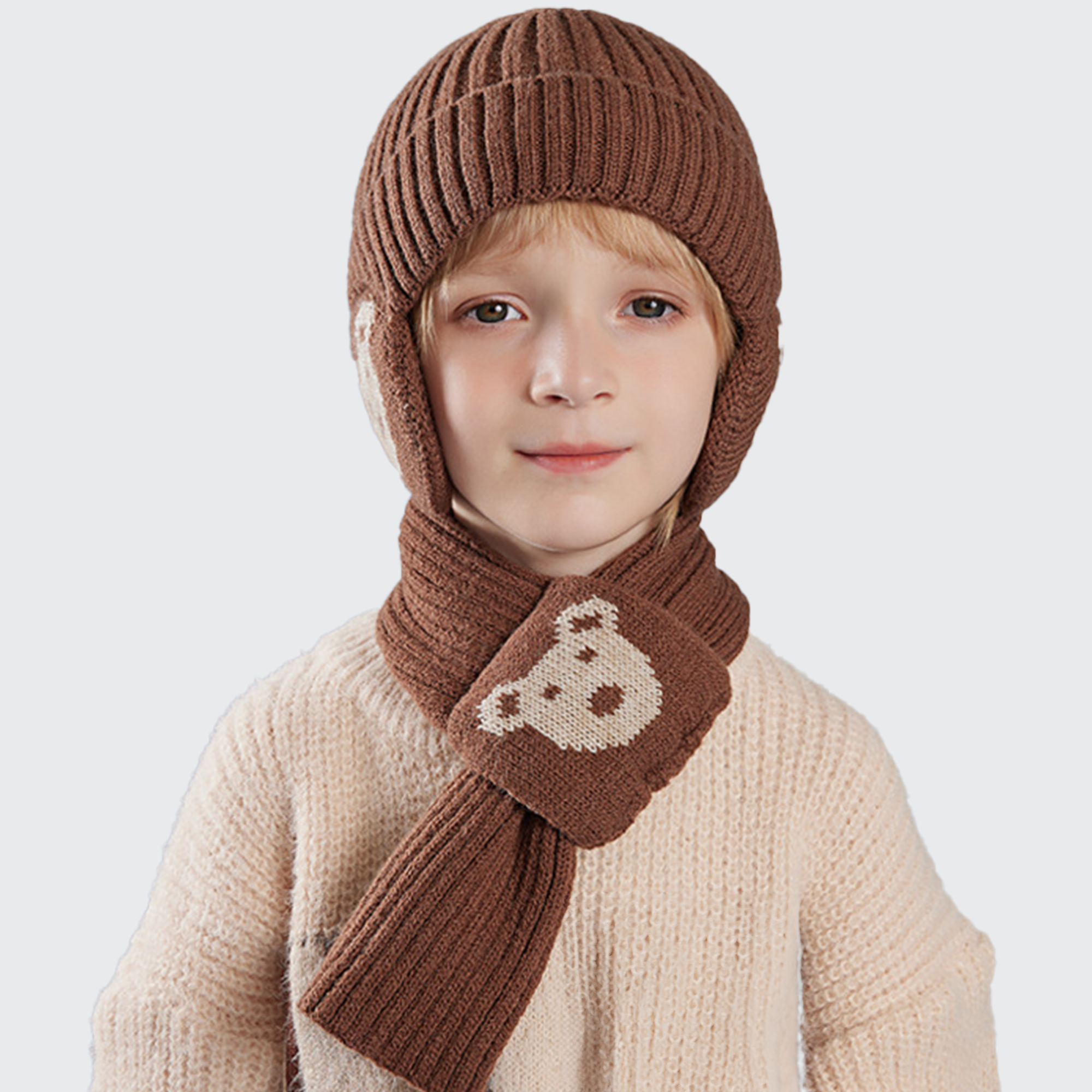 Kids' Arctic Bear Winter Set - Thermal Hat & Scarf, Soft & Warm for Cold Weather