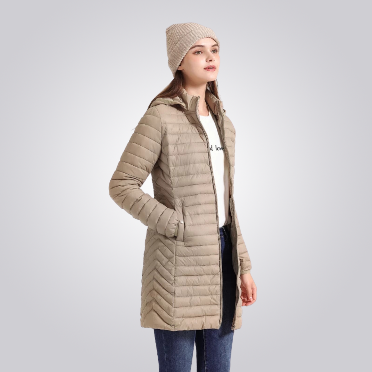 Women's Long Puffer Jacket - Waterproof, Thermal & Elegant with Adjustable Hood