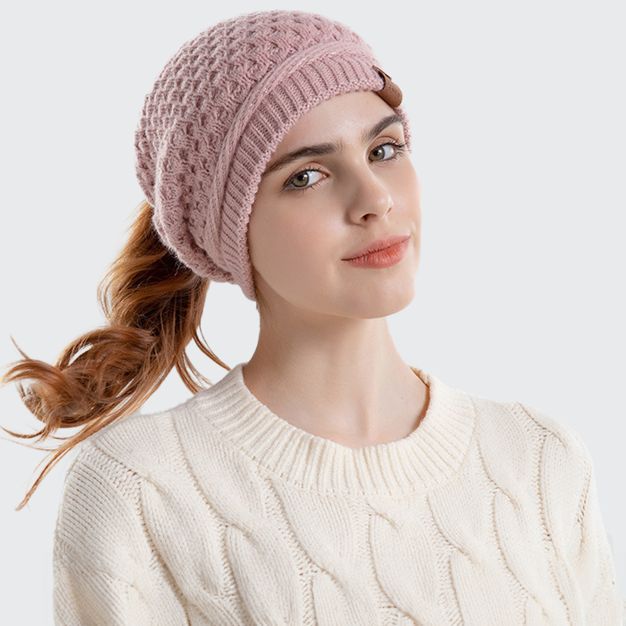 Women's Hairstyle Beanie Hat - Ponytail Opening, Ear Protection & Stylish Winter Warmth
