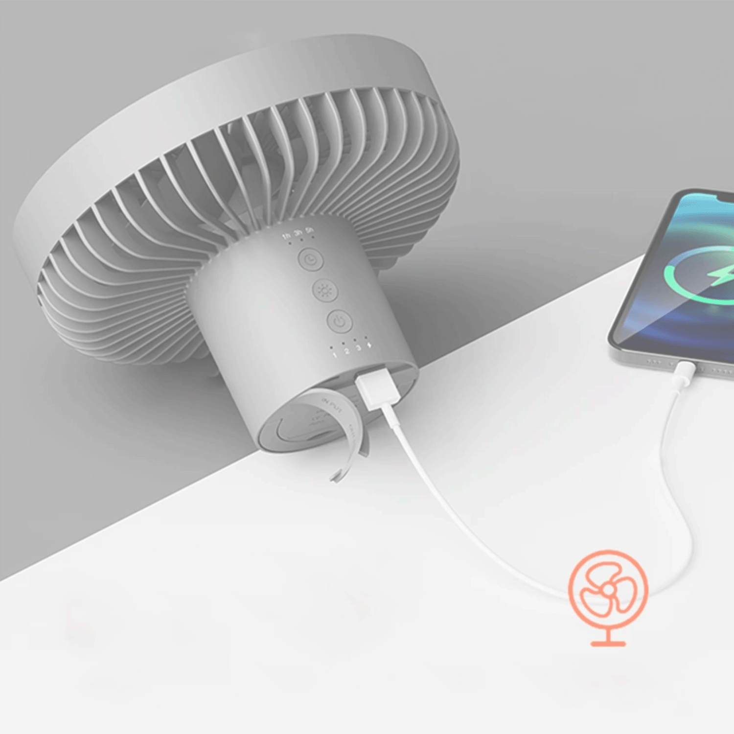 Rechargeable Portable Fan - 10000mAh Battery, LED Ring Light & 3 Blades