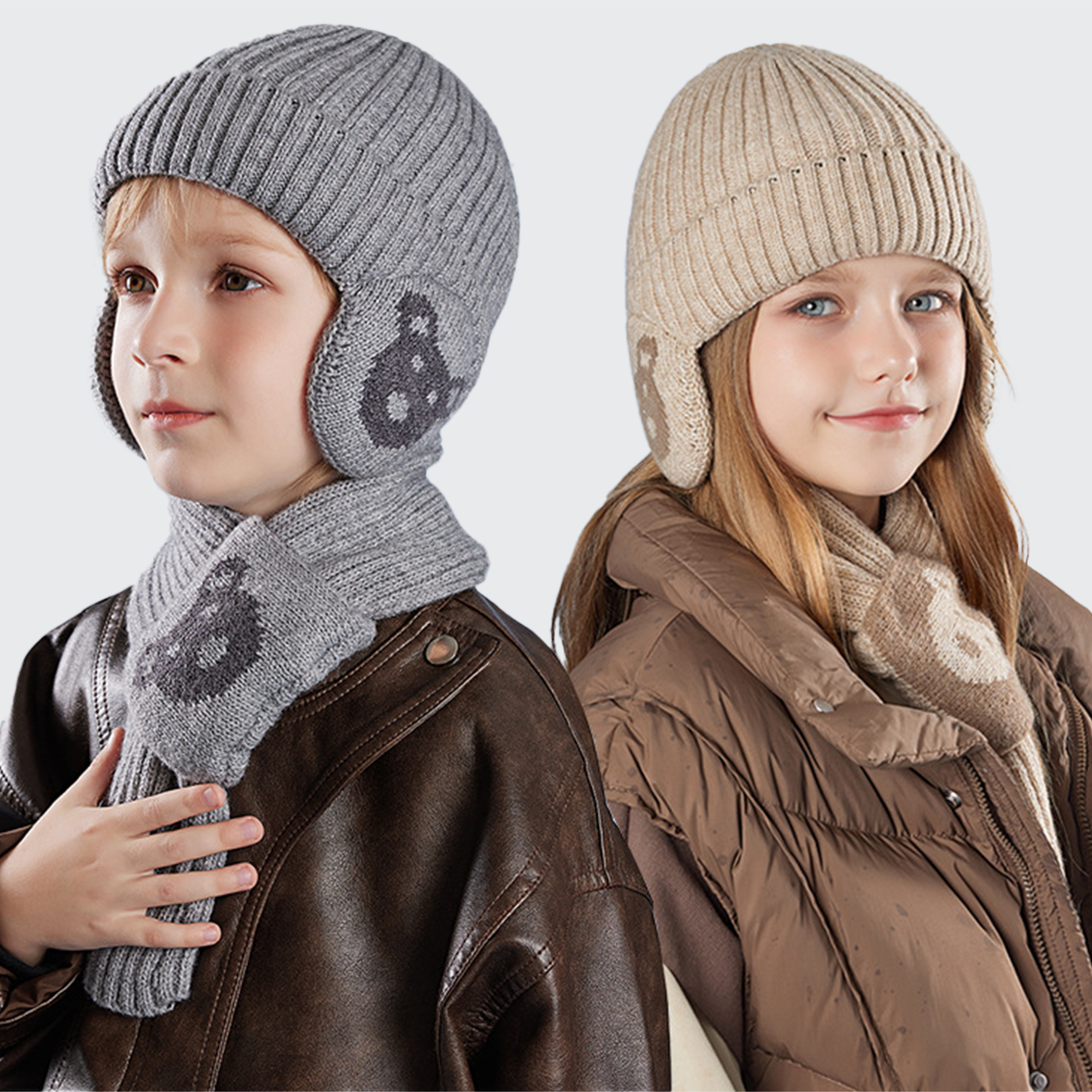 Kids' Arctic Bear Winter Set - Thermal Hat & Scarf, Soft & Warm for Cold Weather