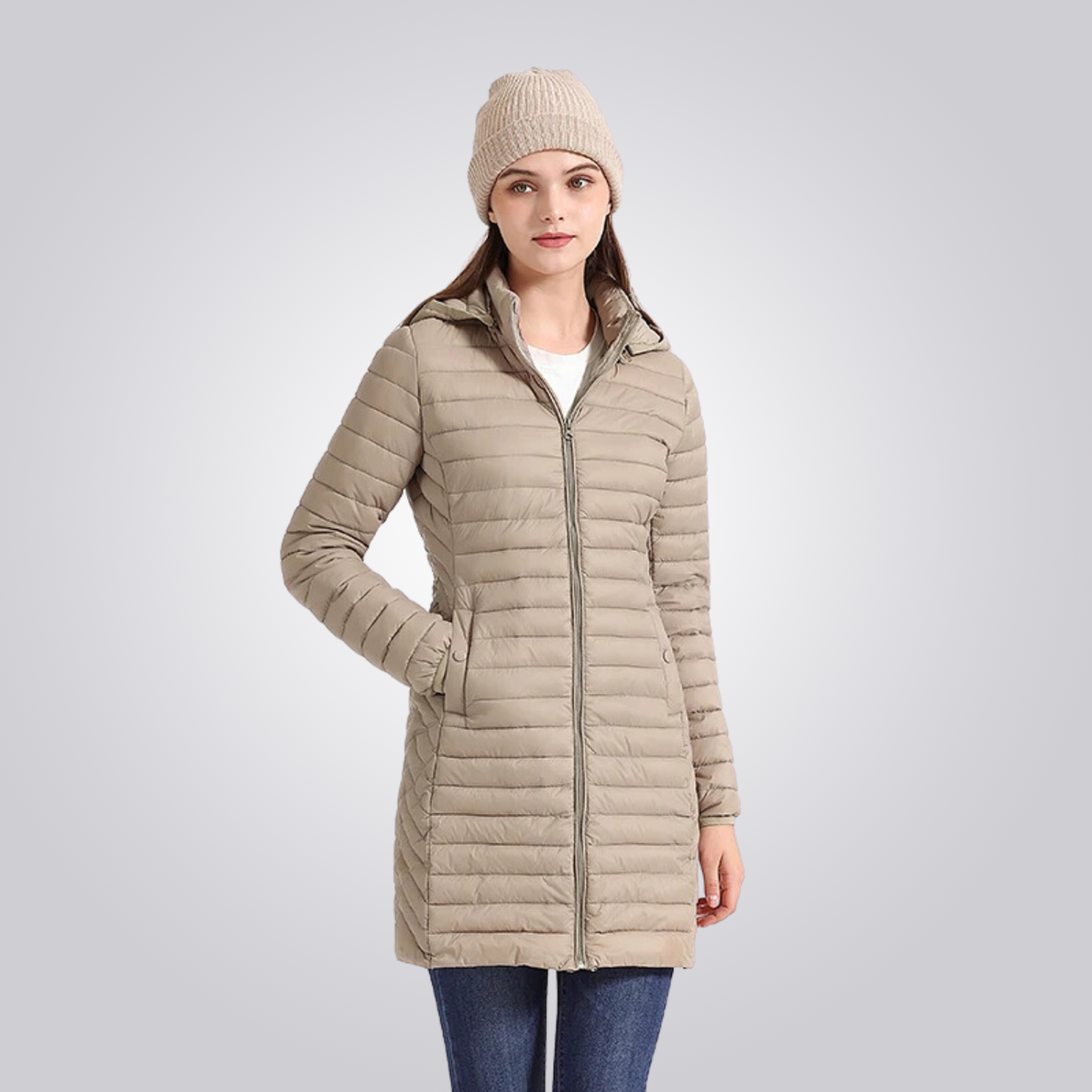 Women's Long Puffer Jacket - Waterproof, Thermal & Elegant with Adjustable Hood