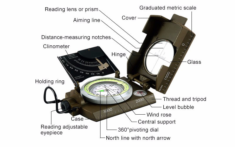 Survivor Multifunctional High-Precision Compass | Waterproof Luminous Geologic Compass for Hiking & Outdoors