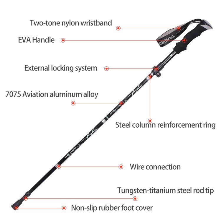 Portable Folding Trekking Pole | 7075 Aluminum Hiking Stick with Tungsten Tip for Backpacking