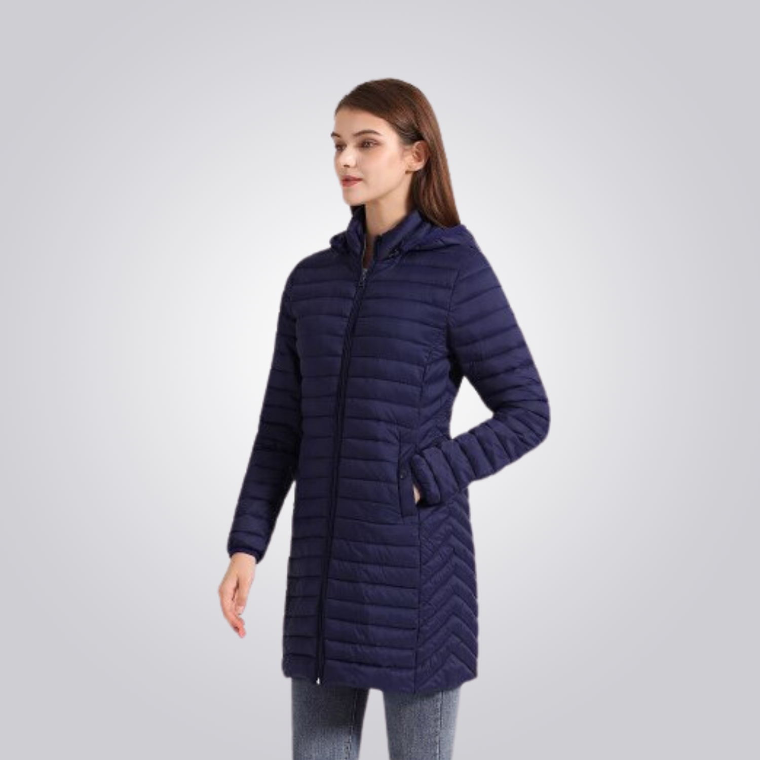 Women's Long Puffer Jacket - Waterproof, Thermal & Elegant with Adjustable Hood