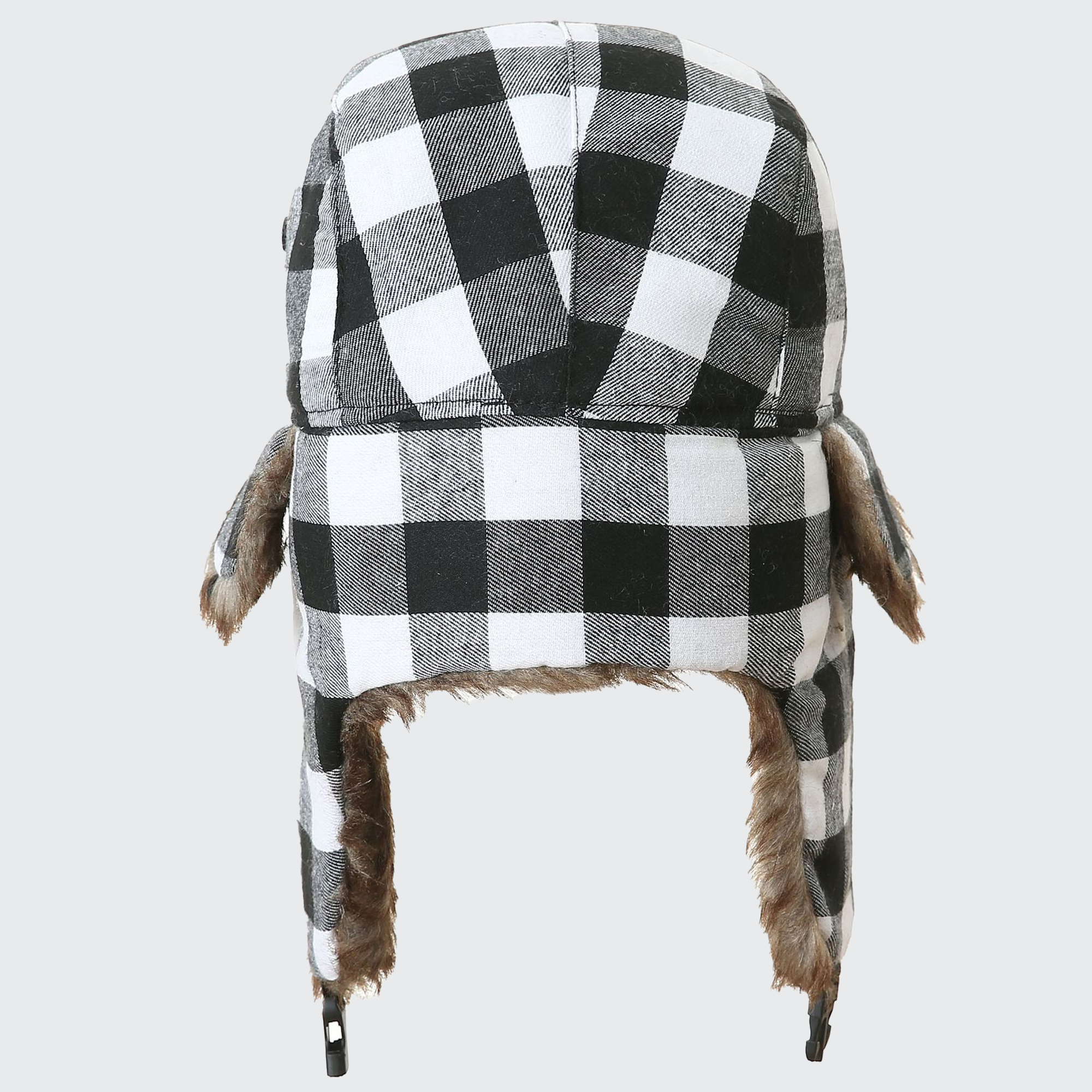 Chess Trapper Hat - Plaid Buffalo Check, Faux Fur Lined & Ear Flaps for Cold Weather