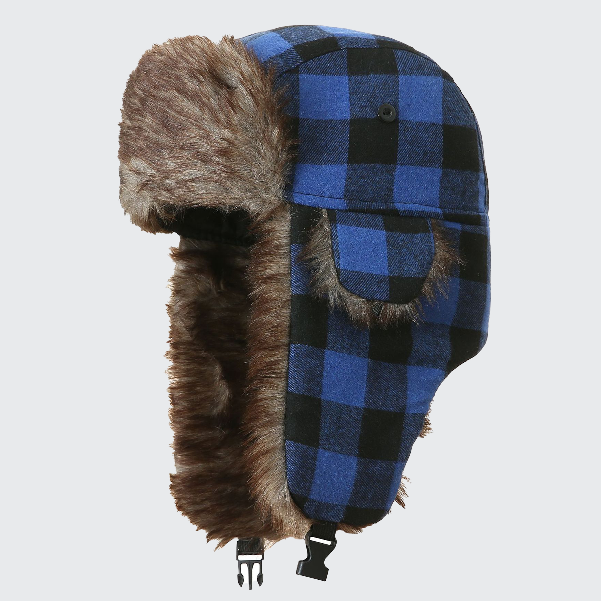 Chess Trapper Hat - Plaid Buffalo Check, Faux Fur Lined & Ear Flaps for Cold Weather