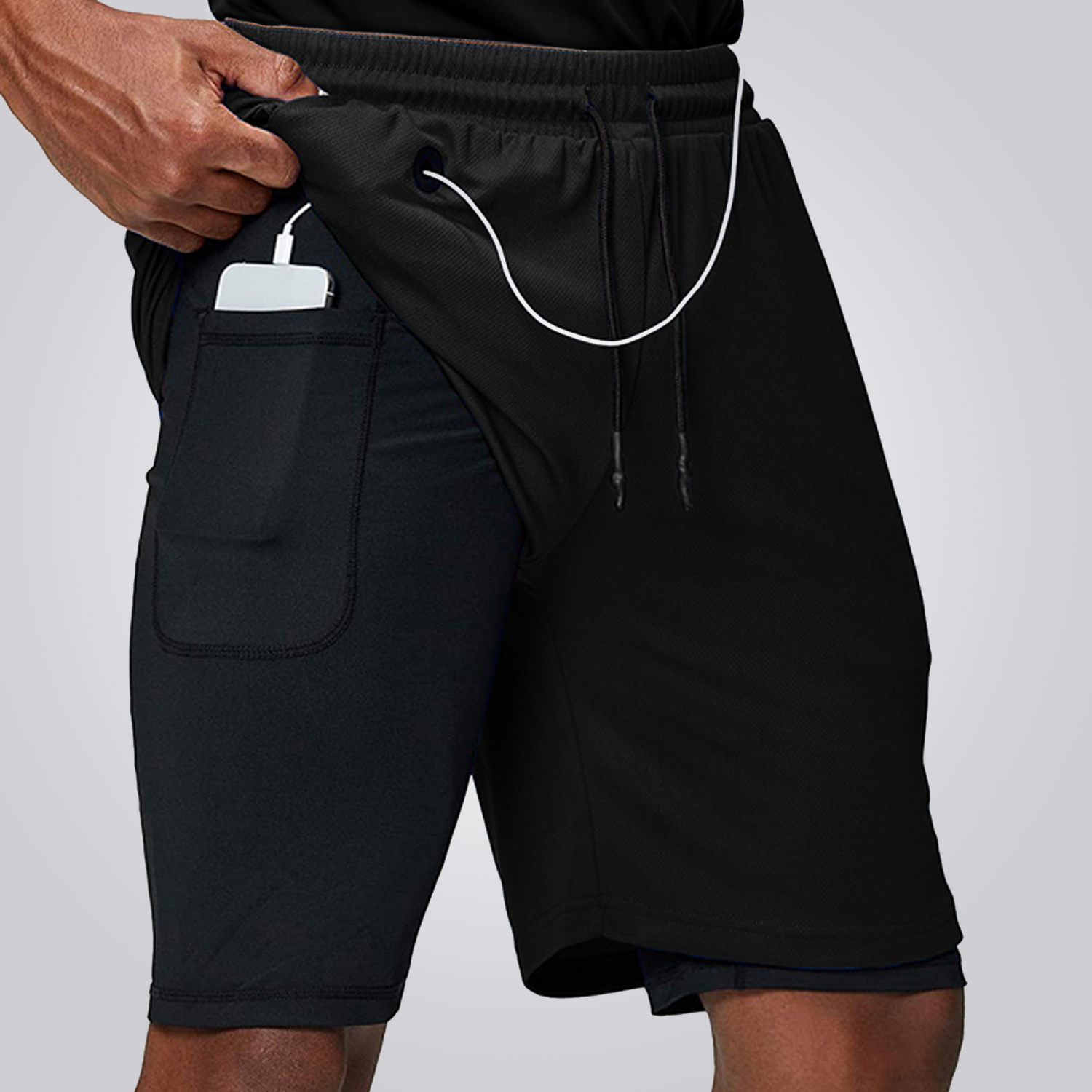 Men's Aerodry 2-in-1 Shorts - Compression Liner, Quick-Dry & Headphone Slot
